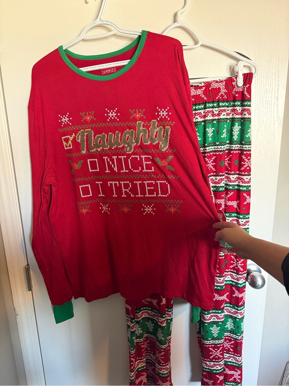 NWT Men's Red Holiday 'Naughty' Pajama Set with Green Trim - Large
